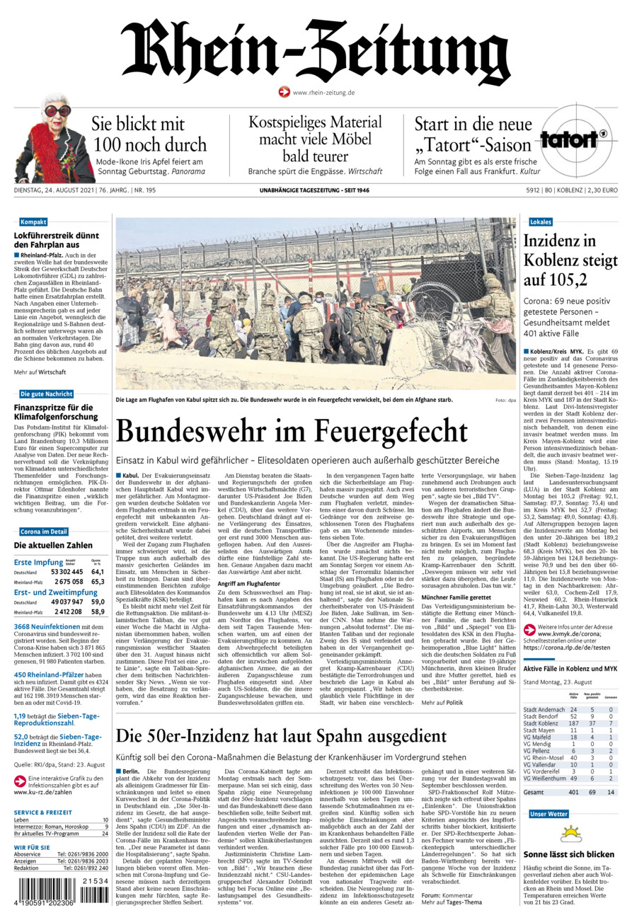 Rhein-Zeitung Koblenz & Region vom Dienstag, 24.08.2021