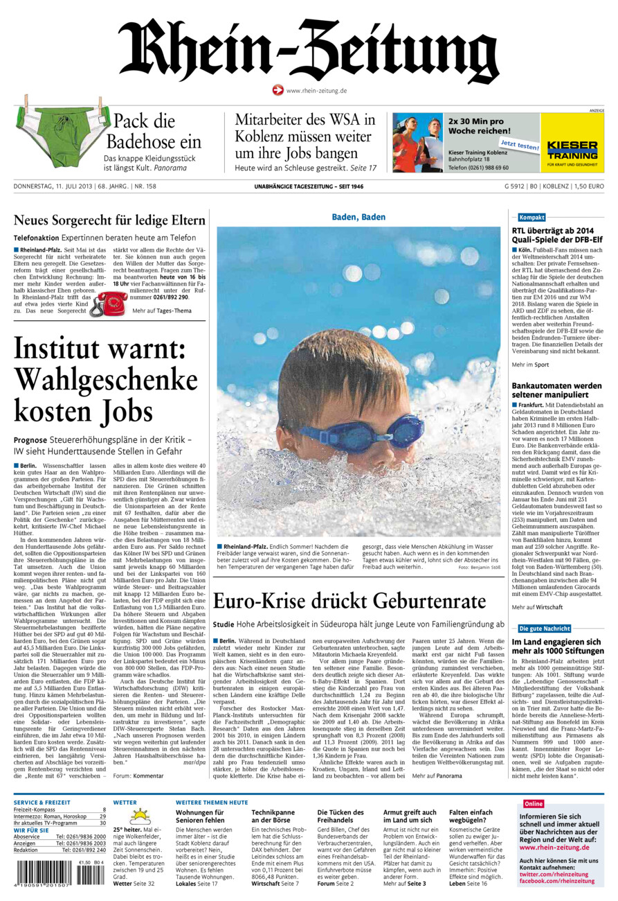 Rhein-Zeitung Koblenz & Region vom Donnerstag, 11.07.2013