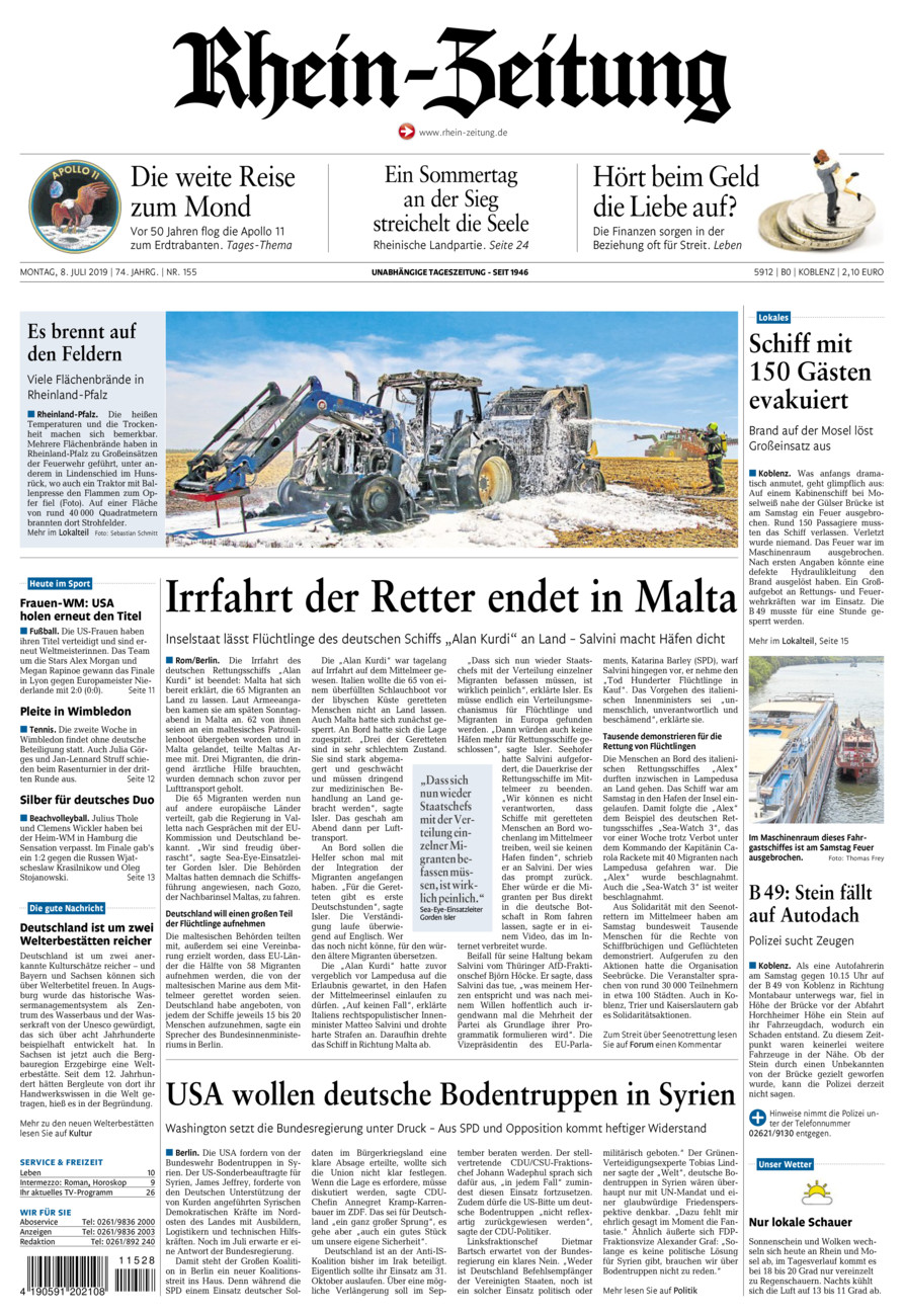Rhein-Zeitung Koblenz & Region vom Montag, 08.07.2019