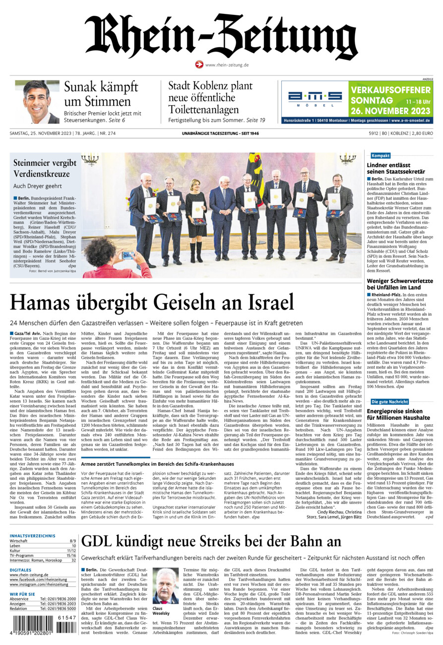 Rhein-Zeitung Koblenz & Region vom Samstag, 25.11.2023
