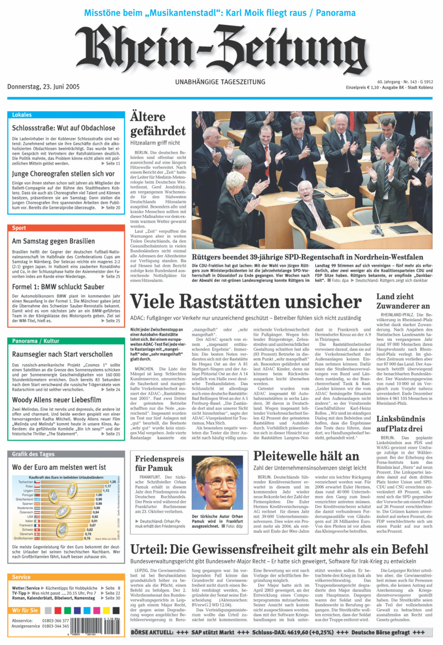 Rhein-Zeitung Koblenz & Region vom Donnerstag, 23.06.2005