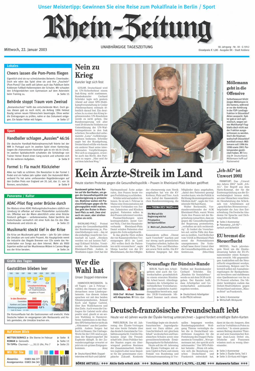 Rhein-Zeitung Koblenz & Region vom Mittwoch, 22.01.2003