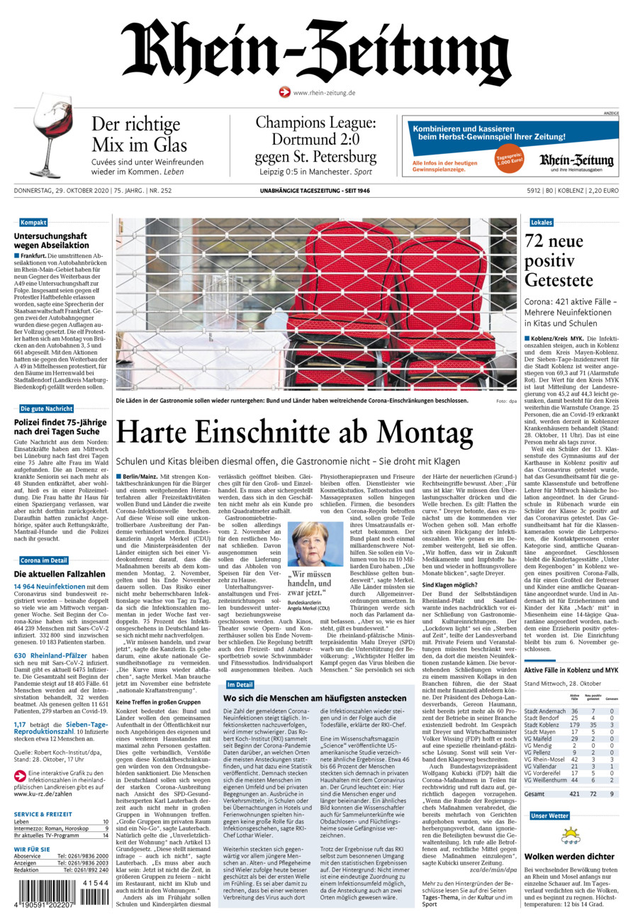 Rhein-Zeitung Koblenz & Region vom Donnerstag, 29.10.2020