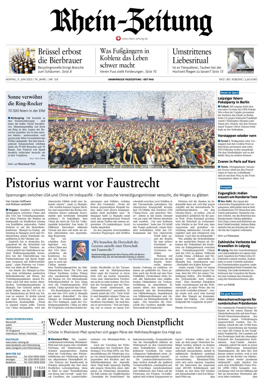 Rhein-Zeitung Koblenz & Region vom Montag, 05.06.2023