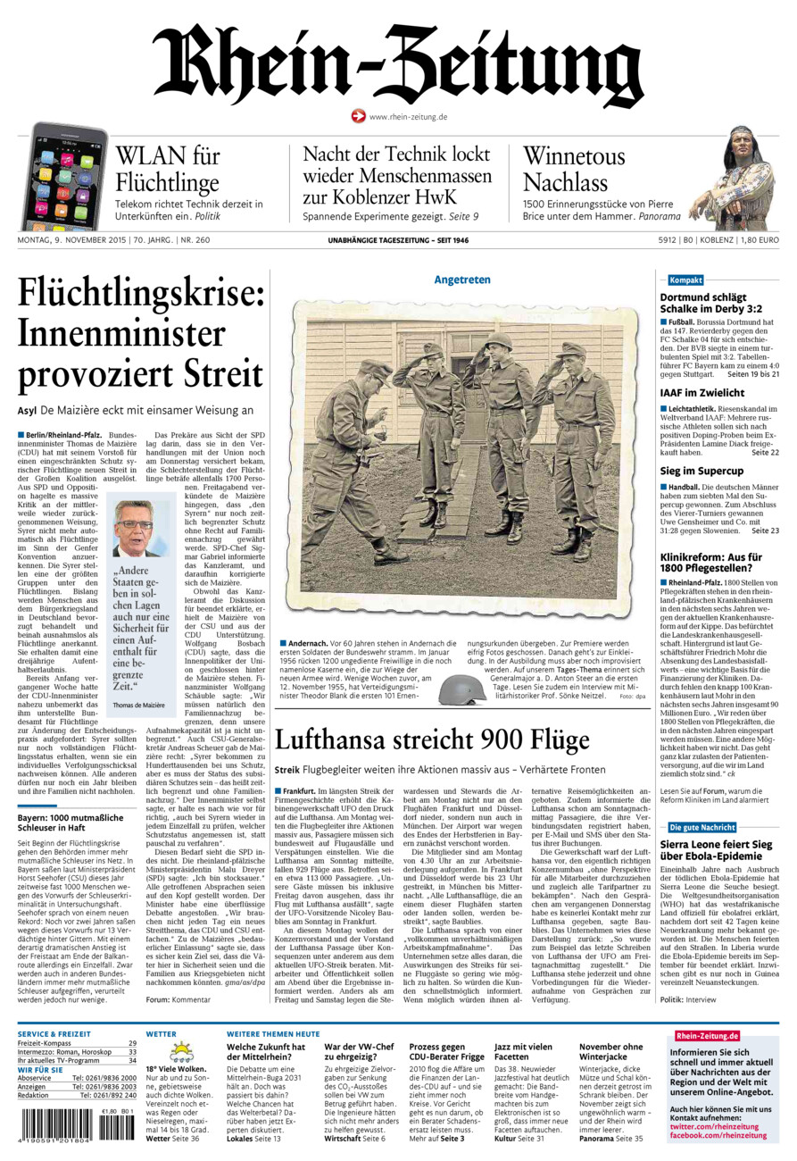 Rhein-Zeitung Koblenz & Region vom Montag, 09.11.2015