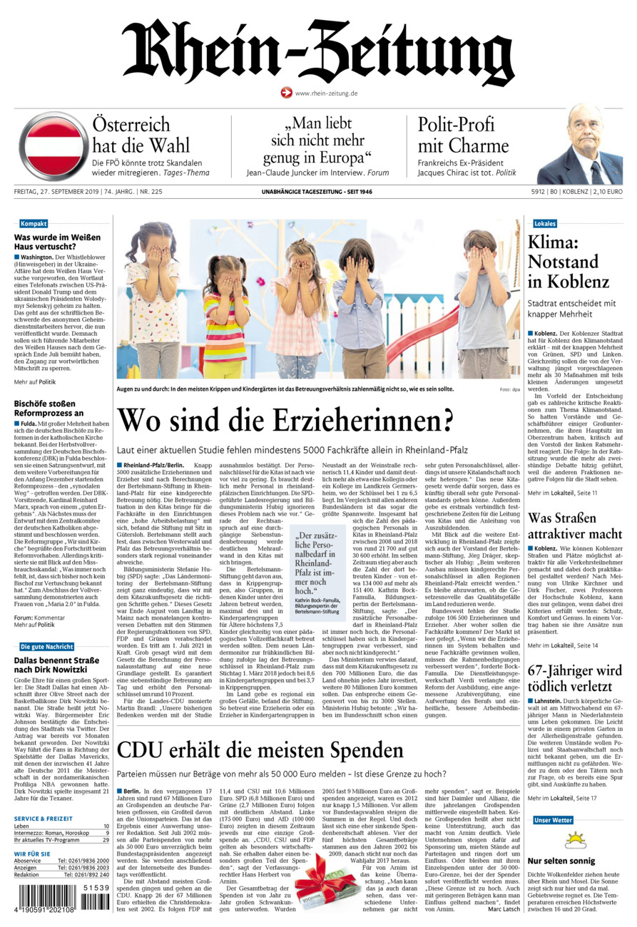 Rhein-Zeitung Koblenz & Region vom Freitag, 27.09.2019