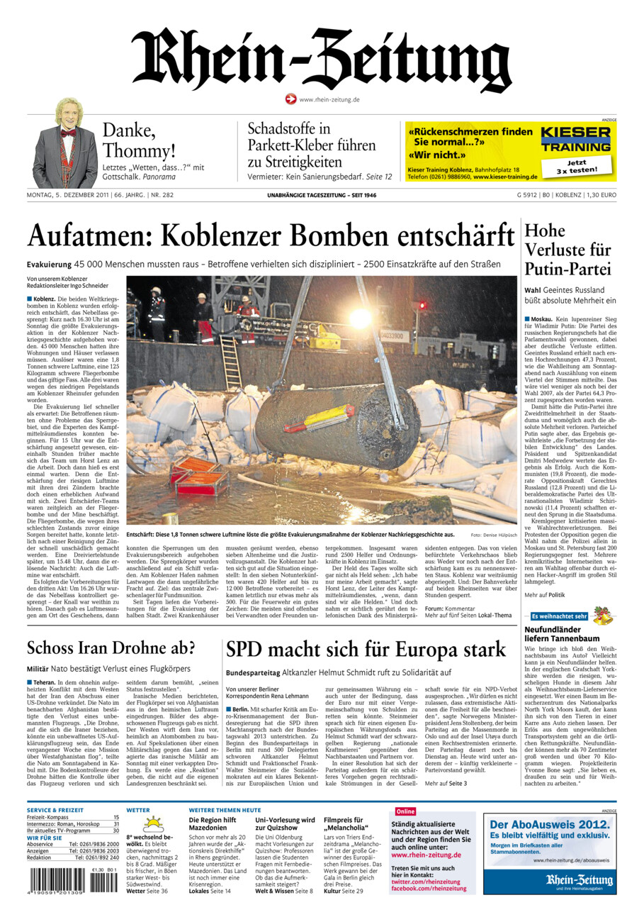 Rhein-Zeitung Koblenz & Region vom Montag, 05.12.2011