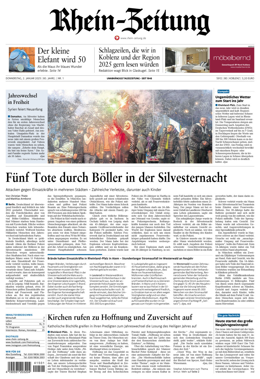 Rhein-Zeitung Koblenz & Region vom Donnerstag, 02.01.2025