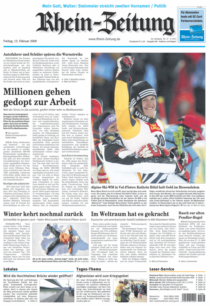 Rhein-Zeitung Koblenz & Region vom Freitag, 13.02.2009