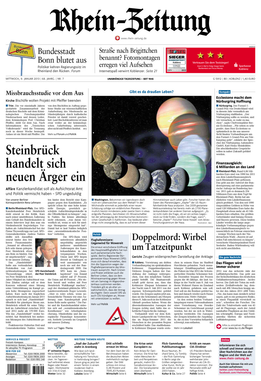 Rhein-Zeitung Koblenz & Region vom Mittwoch, 09.01.2013