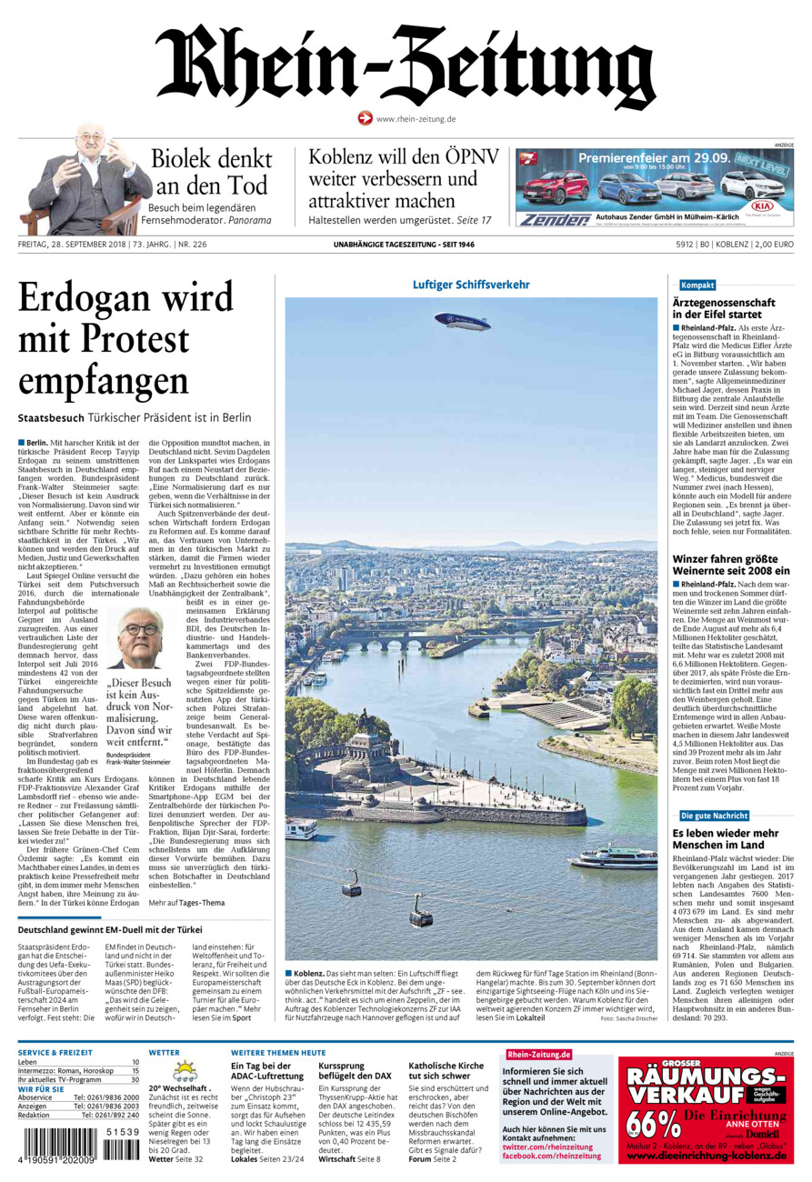 Rhein-Zeitung Koblenz & Region vom Freitag, 28.09.2018