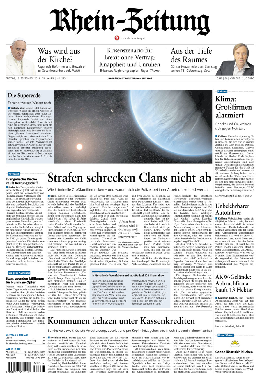 Rhein-Zeitung Koblenz & Region vom Freitag, 13.09.2019