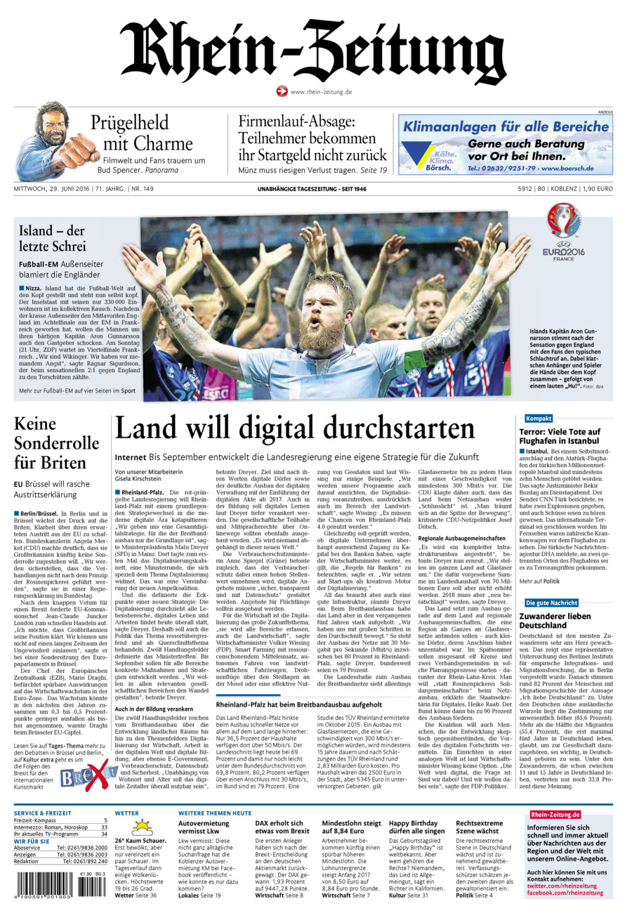 Rhein-Zeitung Koblenz & Region vom Mittwoch, 29.06.2016