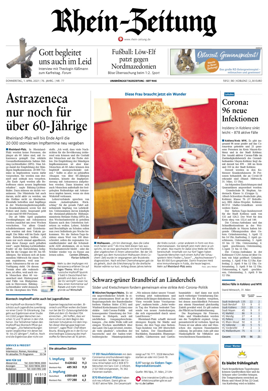Rhein-Zeitung Koblenz & Region vom Donnerstag, 01.04.2021