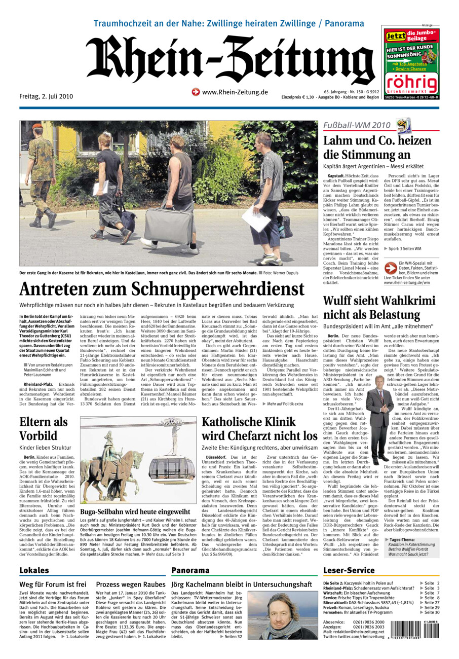 Rhein-Zeitung Koblenz & Region vom Freitag, 02.07.2010