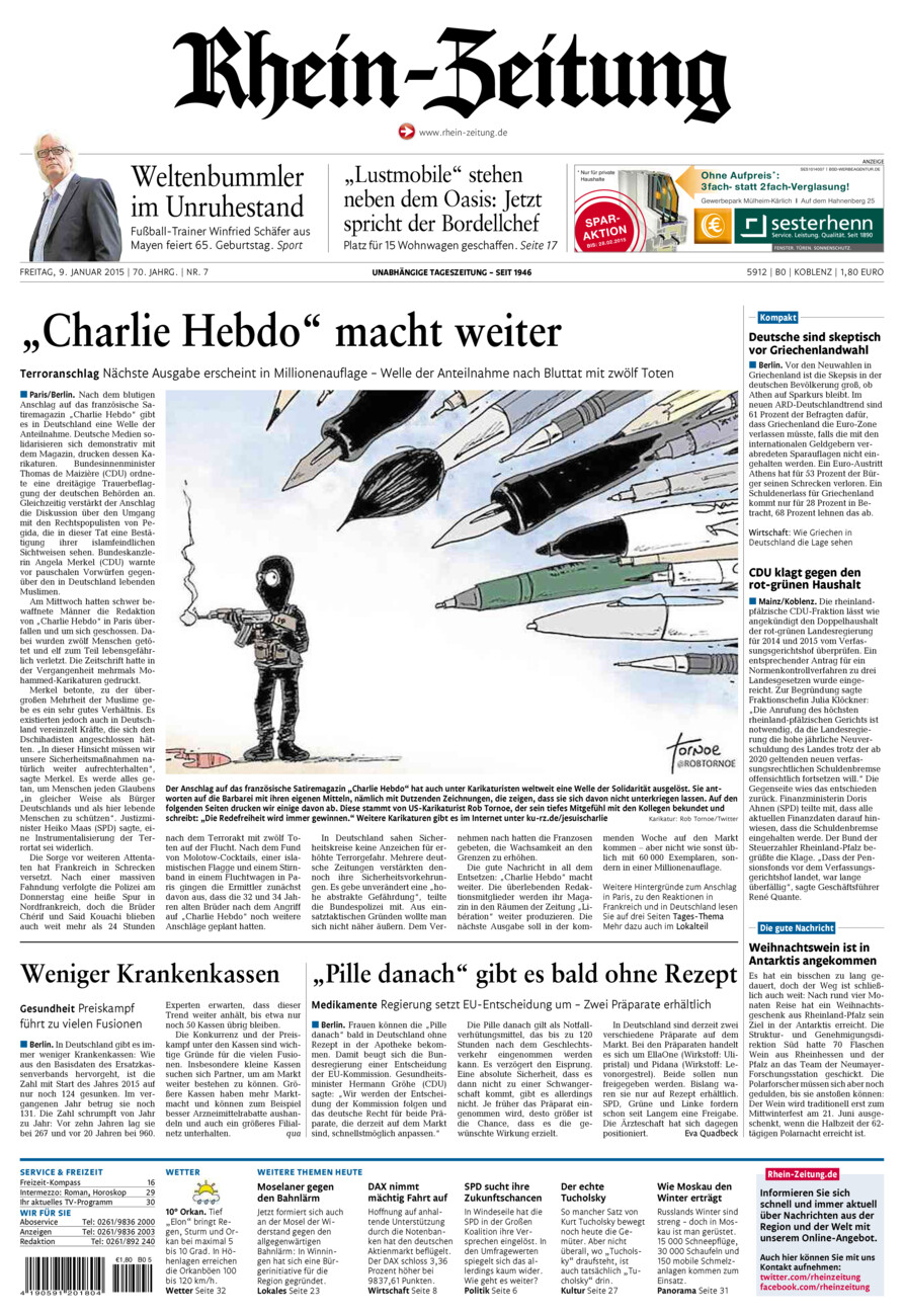 Rhein-Zeitung Koblenz & Region vom Freitag, 09.01.2015