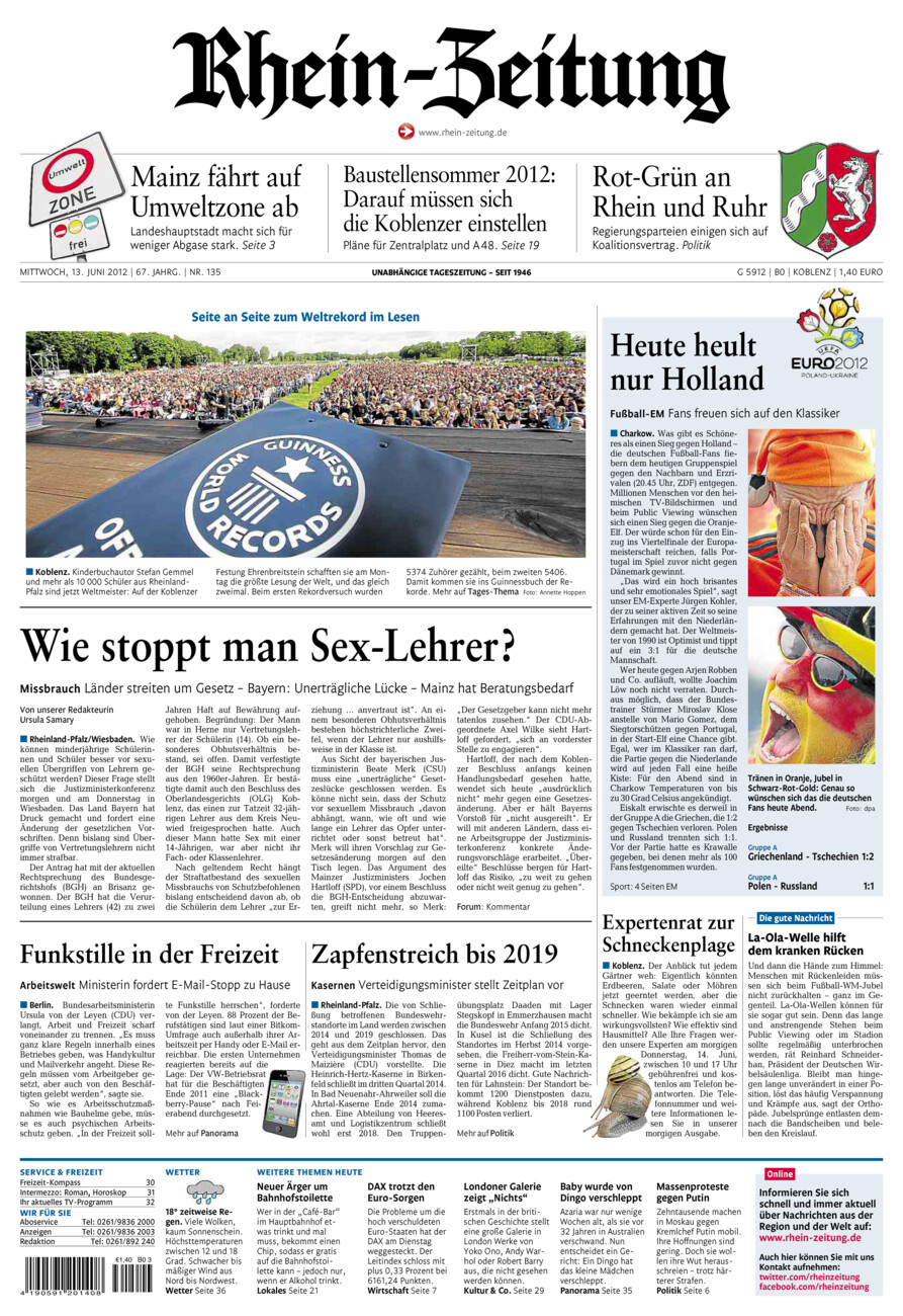 Rhein-Zeitung Koblenz & Region vom Mittwoch, 13.06.2012