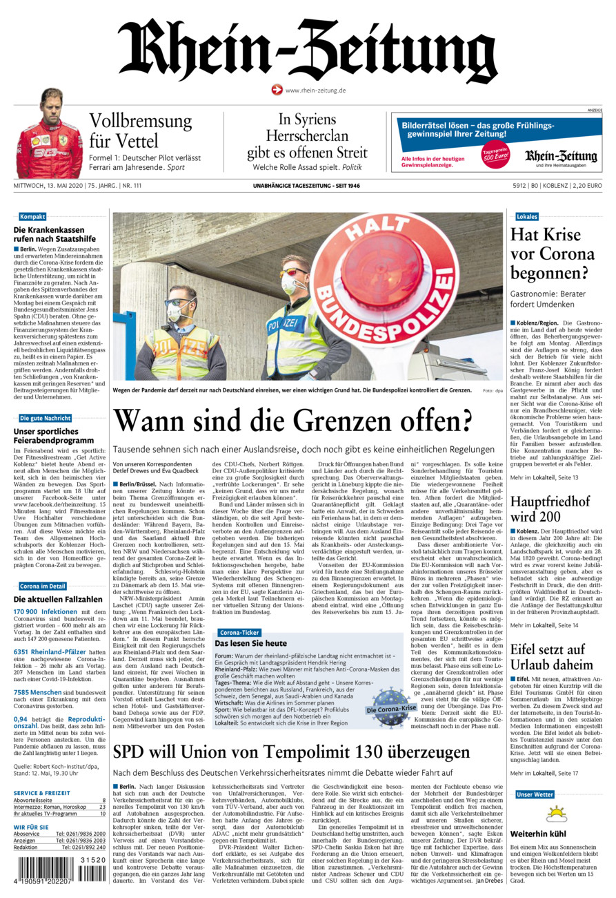 Rhein-Zeitung Koblenz & Region vom Mittwoch, 13.05.2020