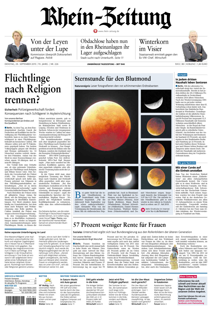 Rhein-Zeitung Koblenz & Region vom Dienstag, 29.09.2015