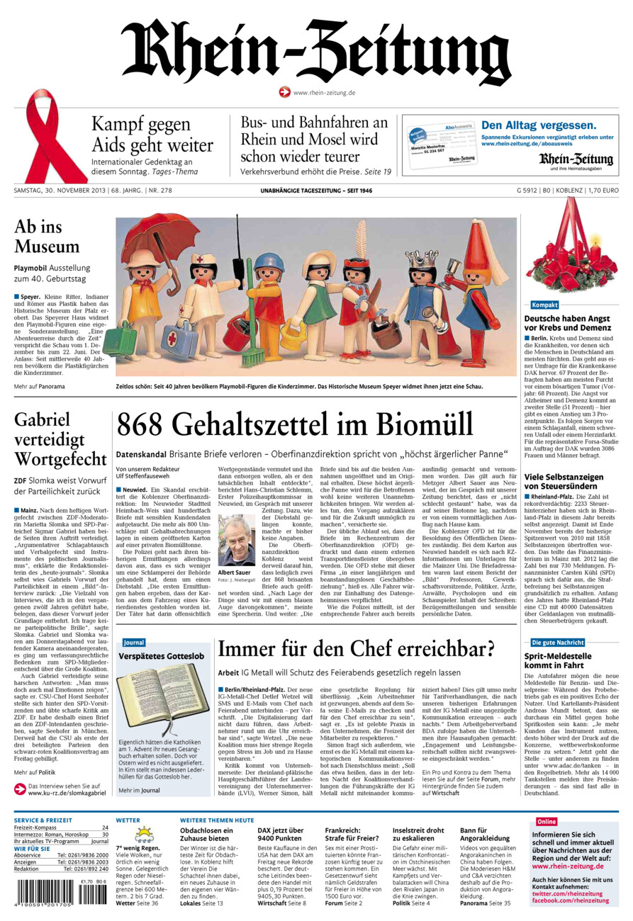 Rhein-Zeitung Koblenz & Region vom Samstag, 30.11.2013