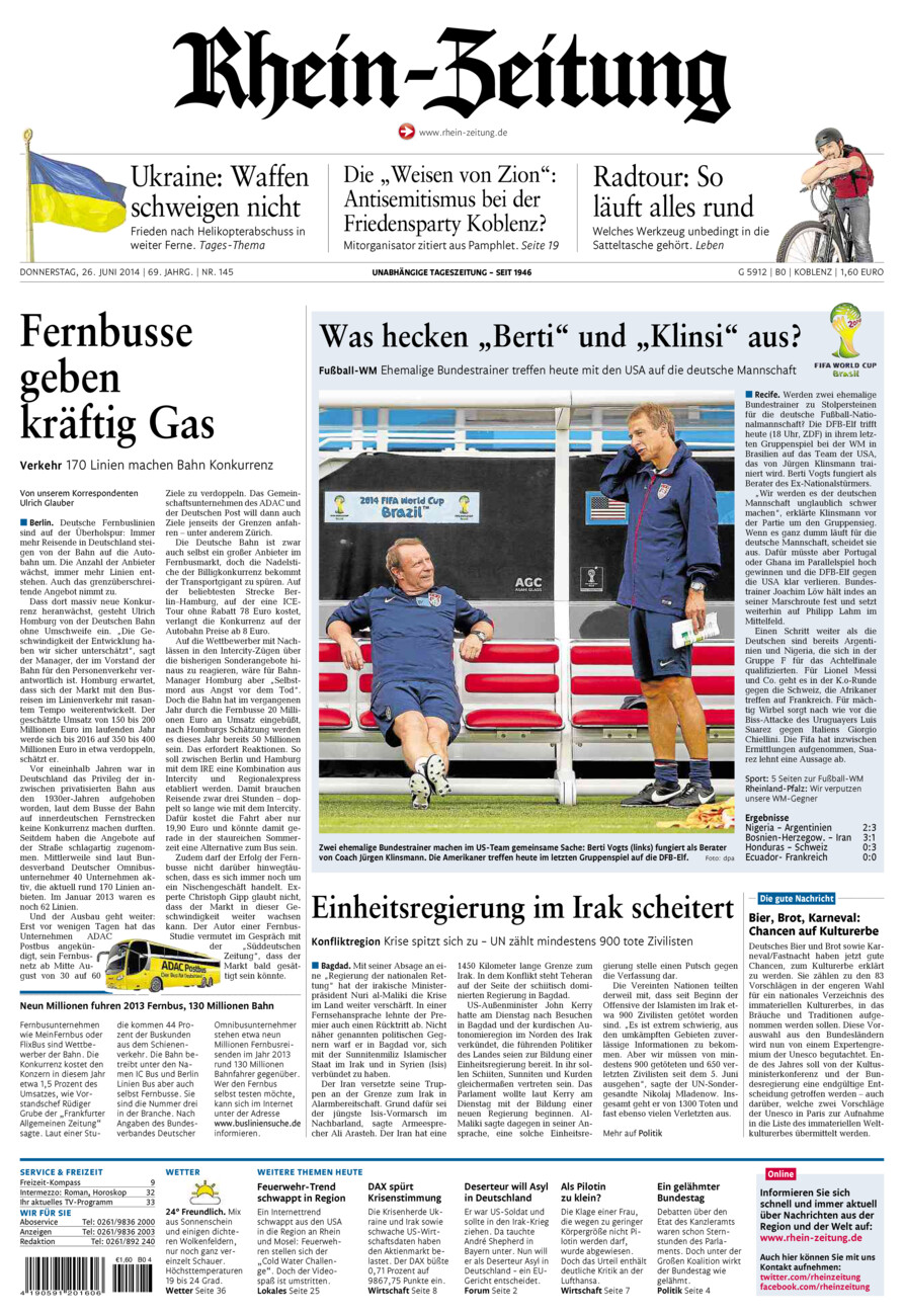 Rhein-Zeitung Koblenz & Region vom Donnerstag, 26.06.2014