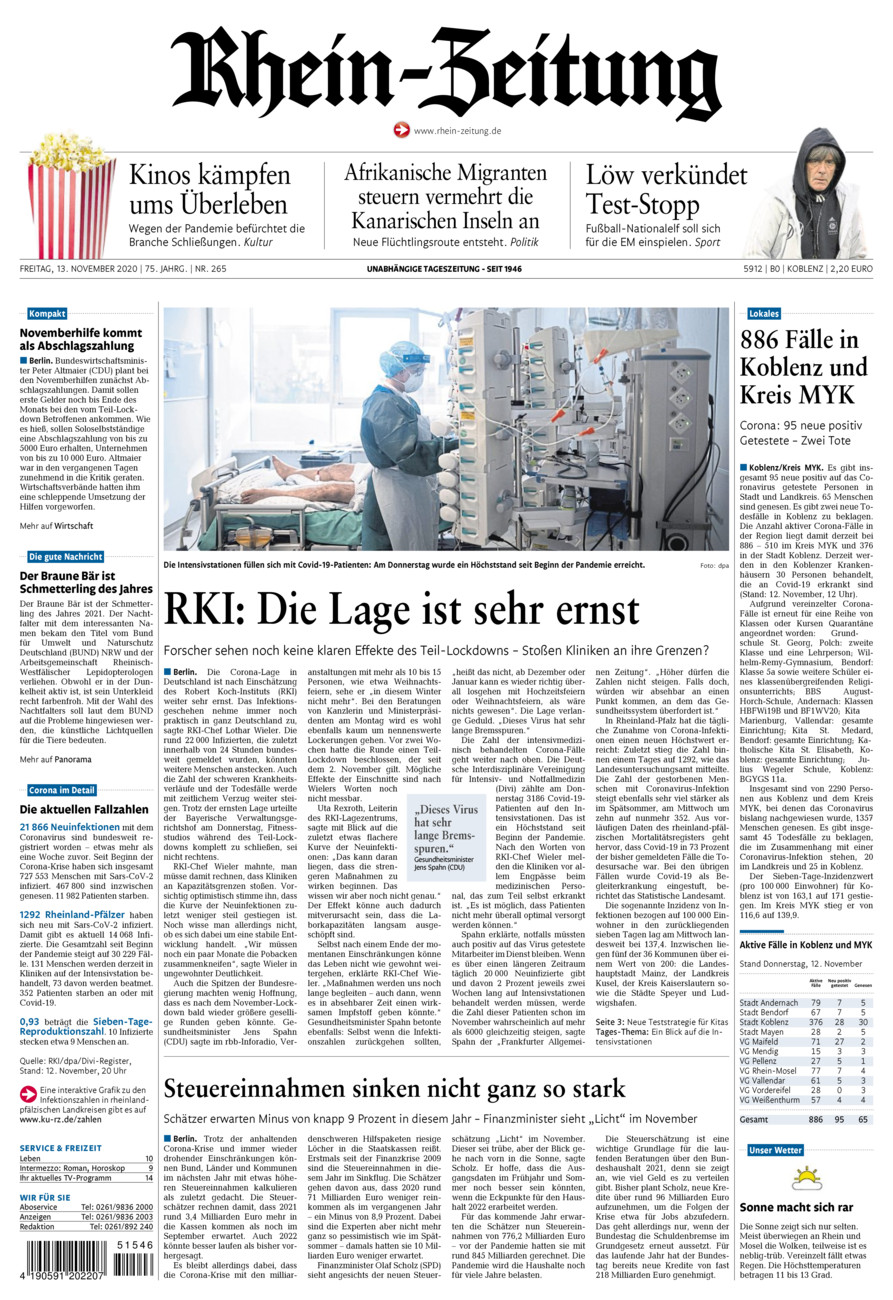 Rhein-Zeitung Koblenz & Region vom Freitag, 13.11.2020