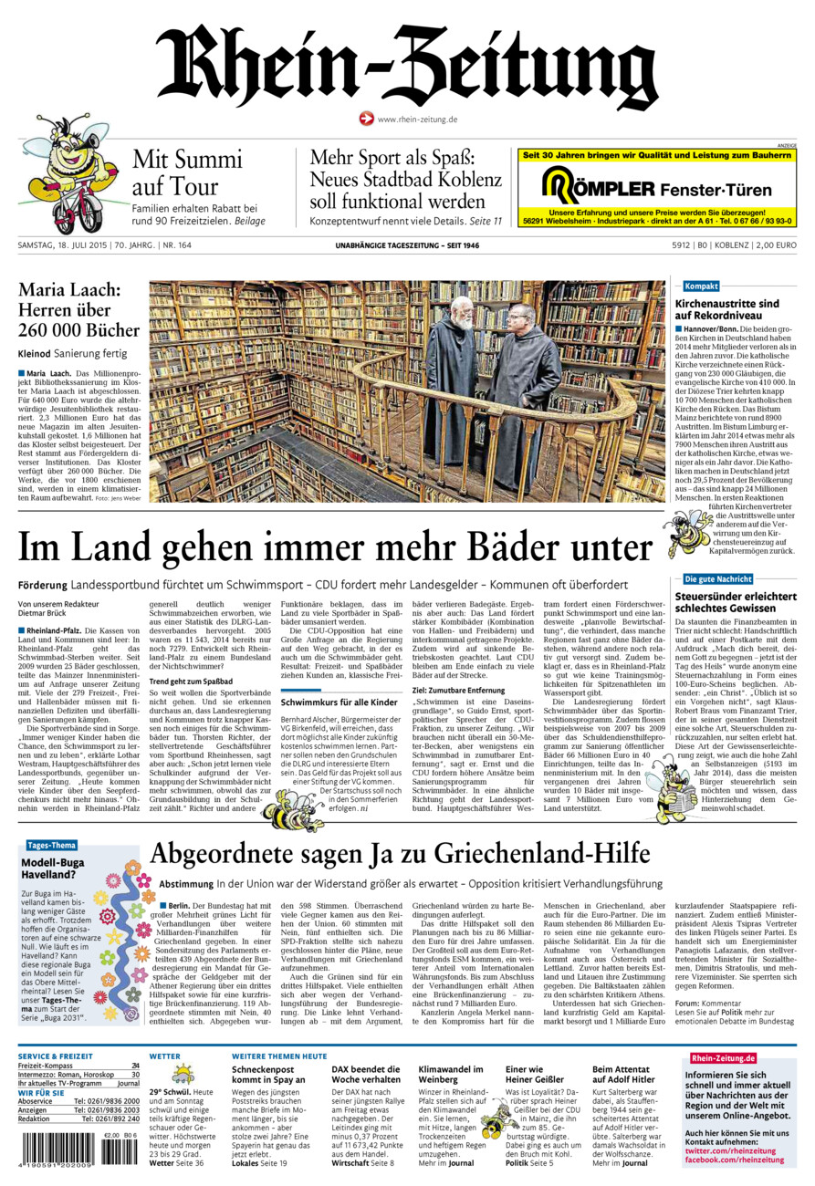 Rhein-Zeitung Koblenz & Region vom Samstag, 18.07.2015
