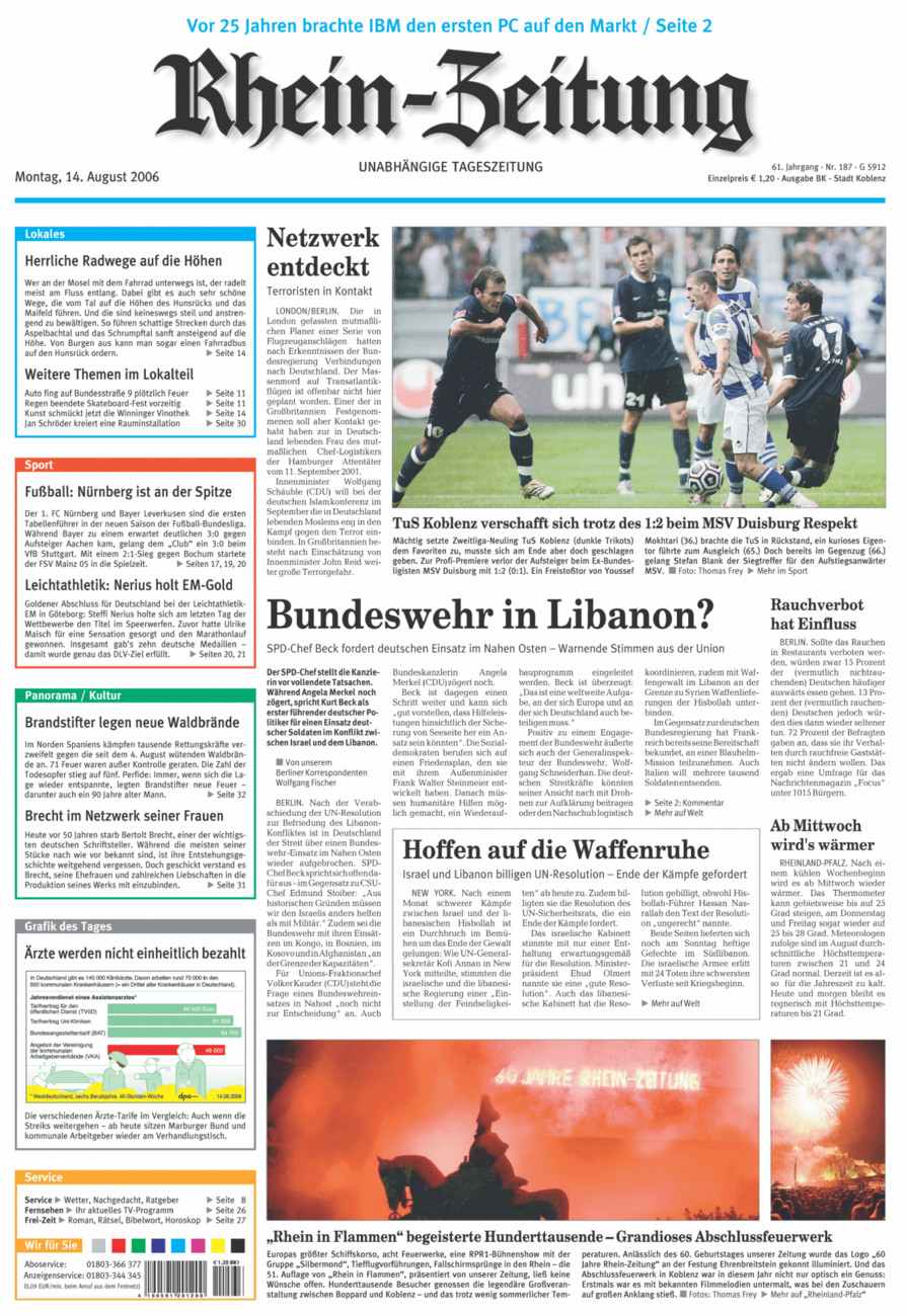 Rhein-Zeitung Koblenz & Region vom Montag, 14.08.2006