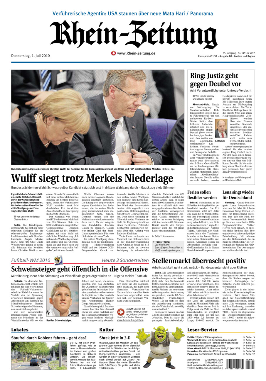 Rhein-Zeitung Koblenz & Region vom Donnerstag, 01.07.2010