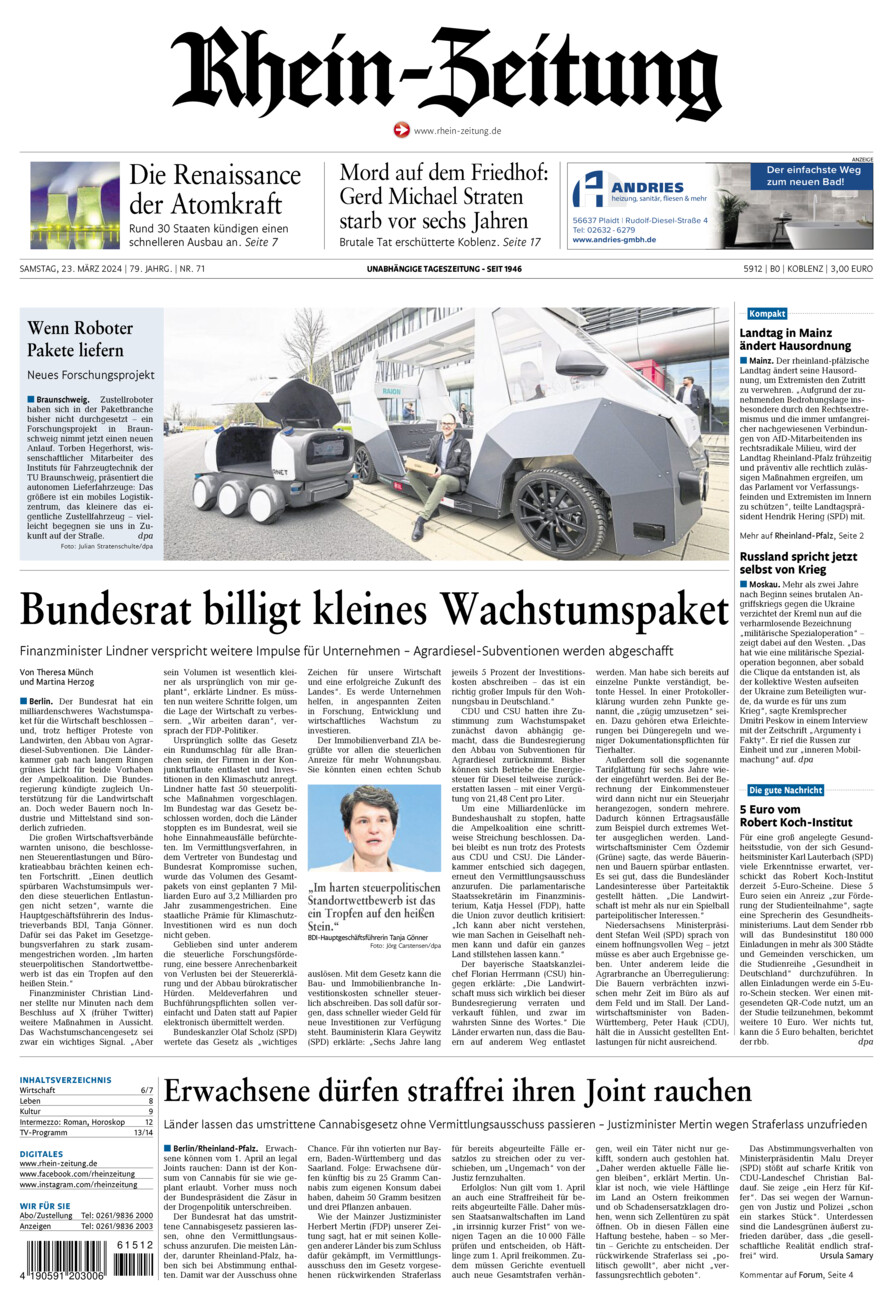 Rhein-Zeitung Koblenz & Region vom Samstag, 23.03.2024