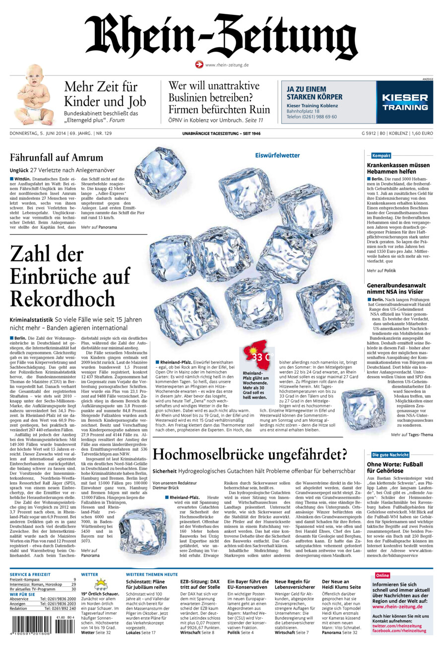 Rhein-Zeitung Koblenz & Region vom Donnerstag, 05.06.2014