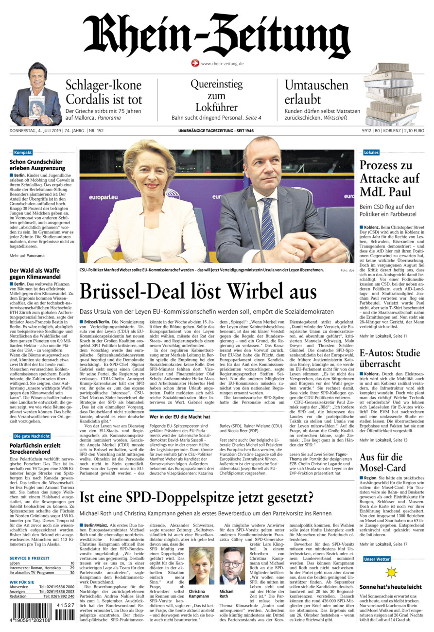 Rhein-Zeitung Koblenz & Region vom Donnerstag, 04.07.2019