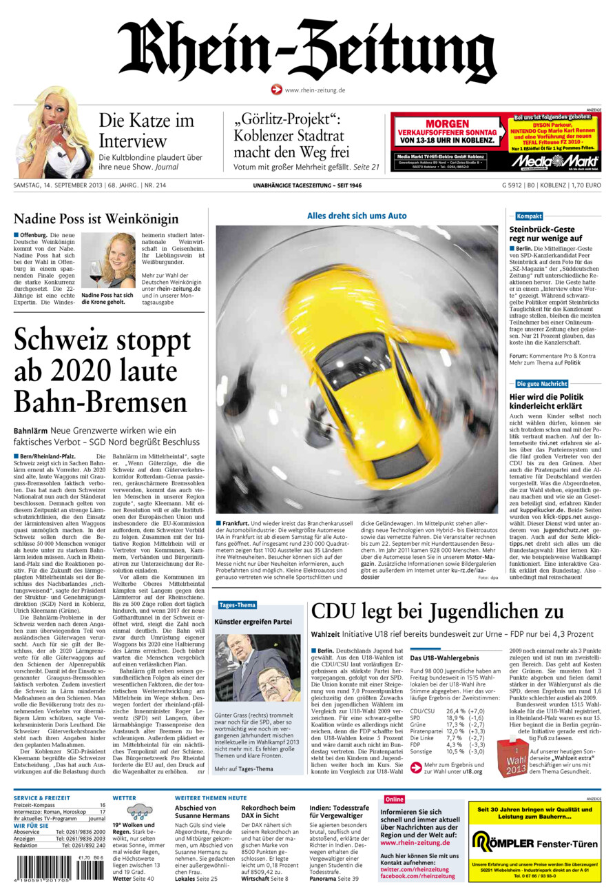 Rhein-Zeitung Koblenz & Region vom Samstag, 14.09.2013