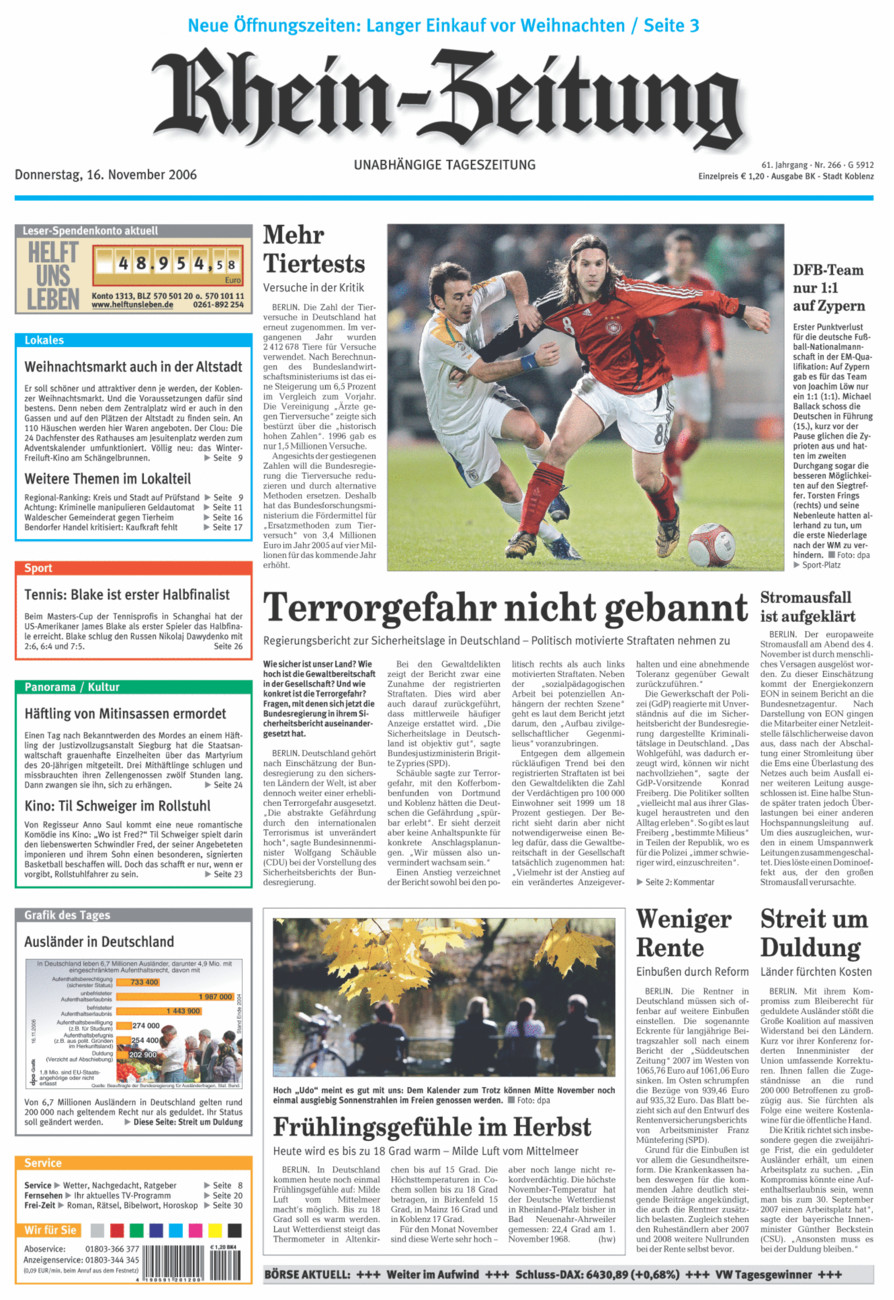 Rhein-Zeitung Koblenz & Region vom Donnerstag, 16.11.2006