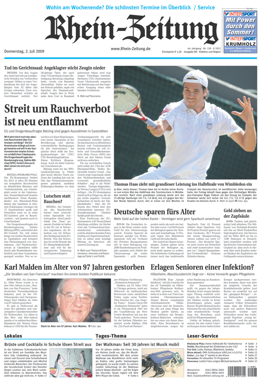 Rhein-Zeitung Koblenz & Region vom Donnerstag, 02.07.2009