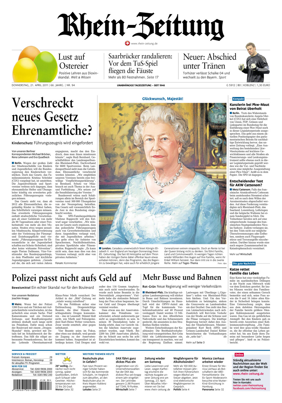 Rhein-Zeitung Koblenz & Region vom Donnerstag, 21.04.2011