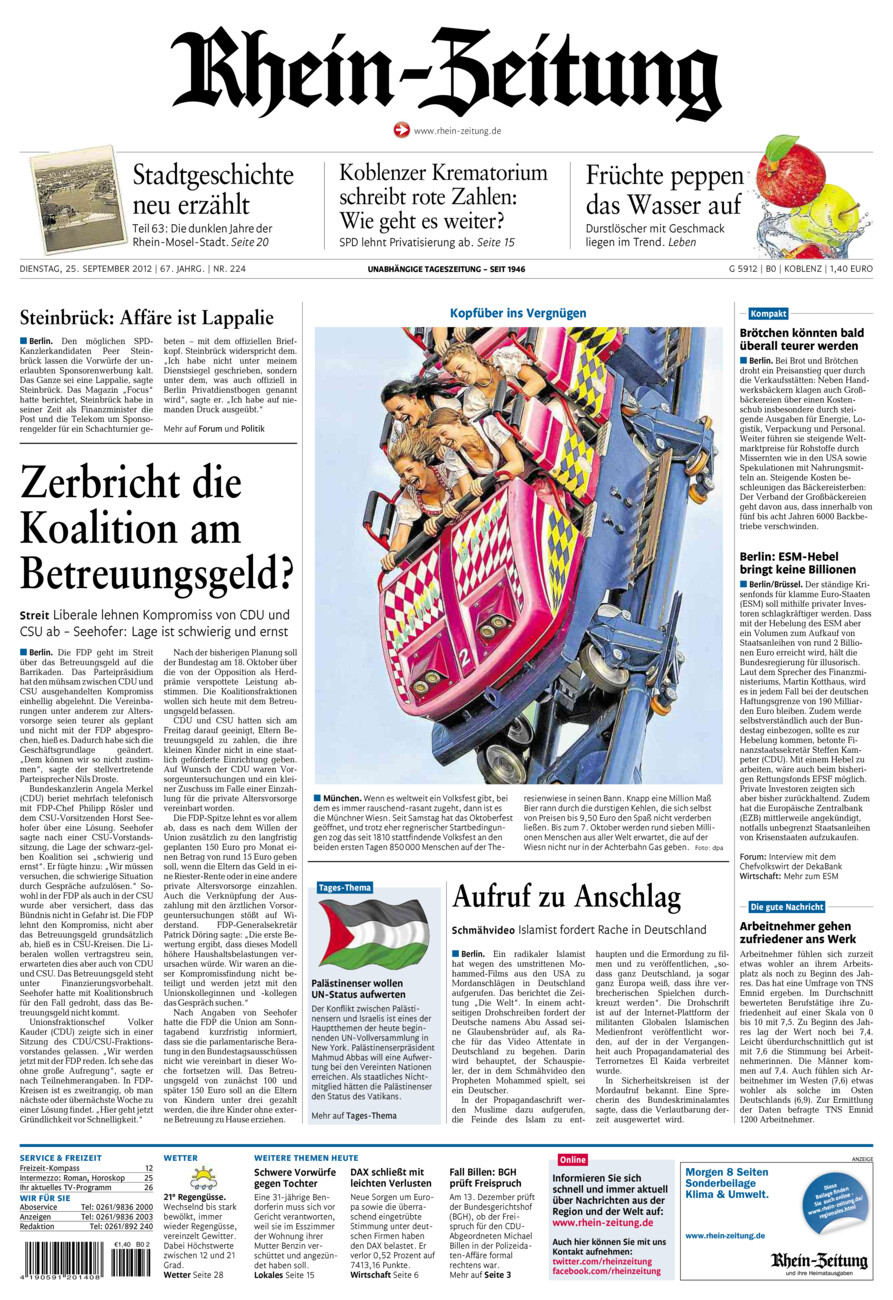 Rhein-Zeitung Koblenz & Region vom Dienstag, 25.09.2012