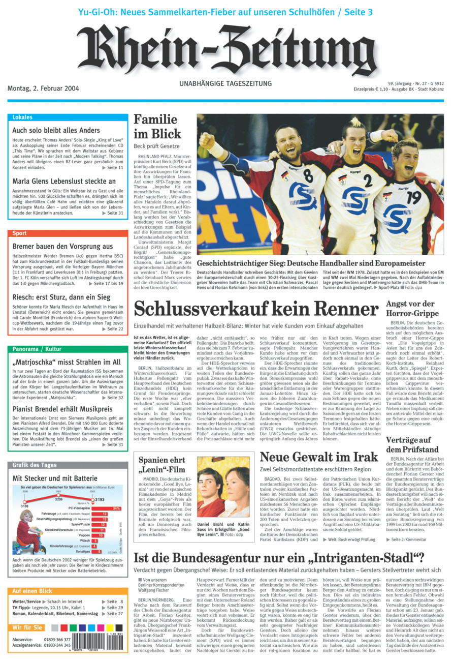 Rhein-Zeitung Koblenz & Region vom Montag, 02.02.2004