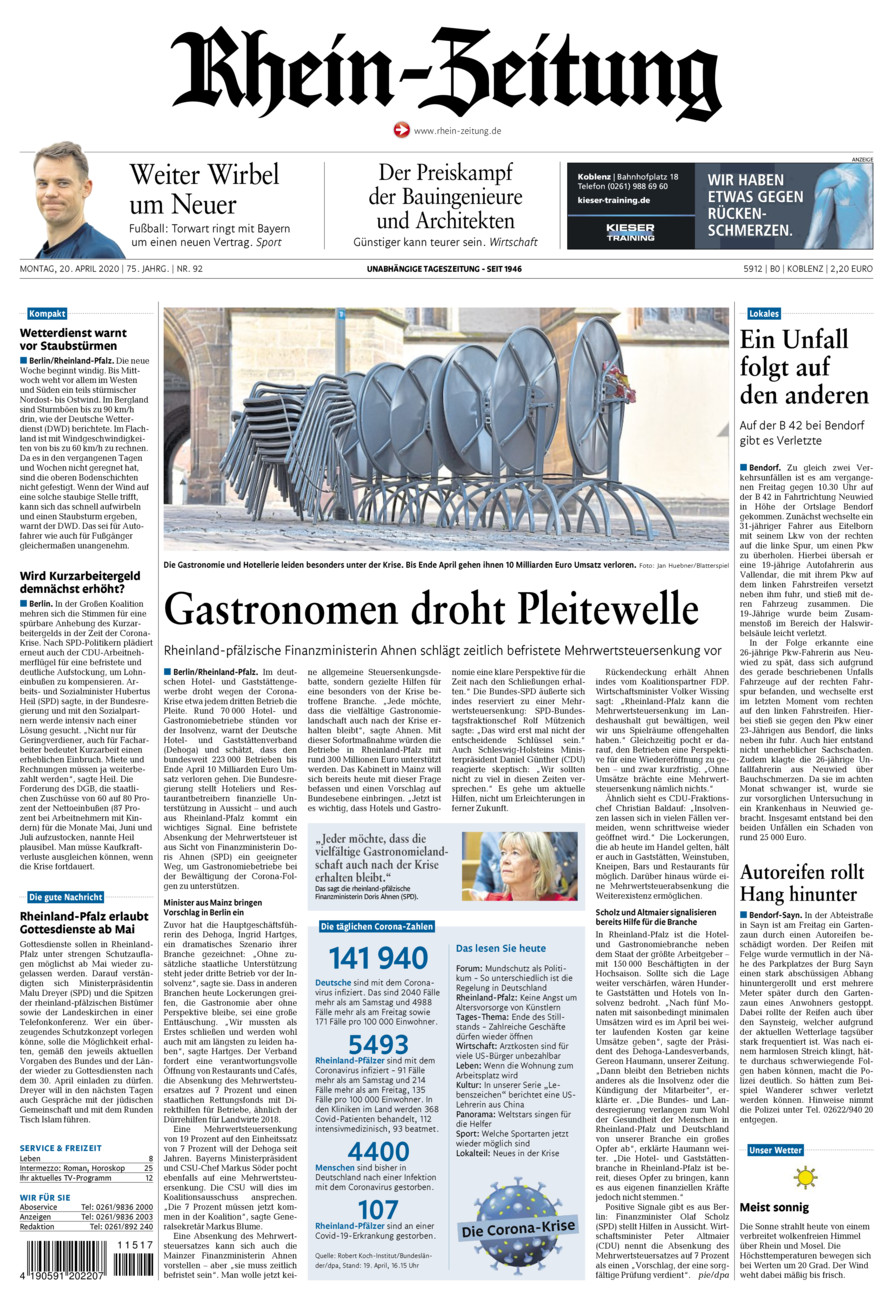 Rhein-Zeitung Koblenz & Region vom Montag, 20.04.2020