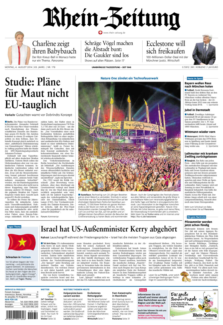 Rhein-Zeitung Koblenz & Region vom Montag, 04.08.2014