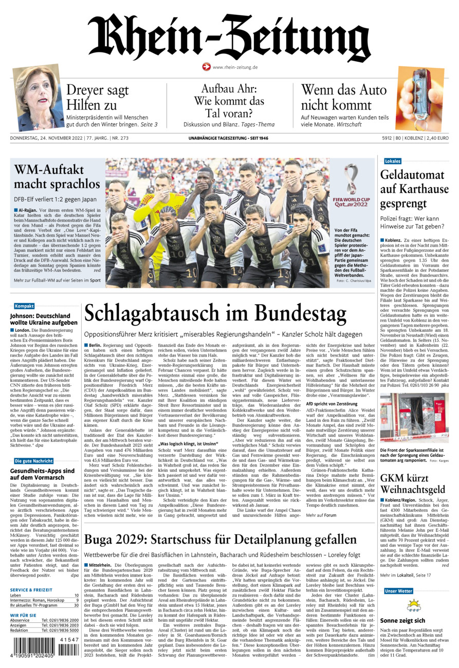 Rhein-Zeitung Koblenz & Region vom Donnerstag, 24.11.2022