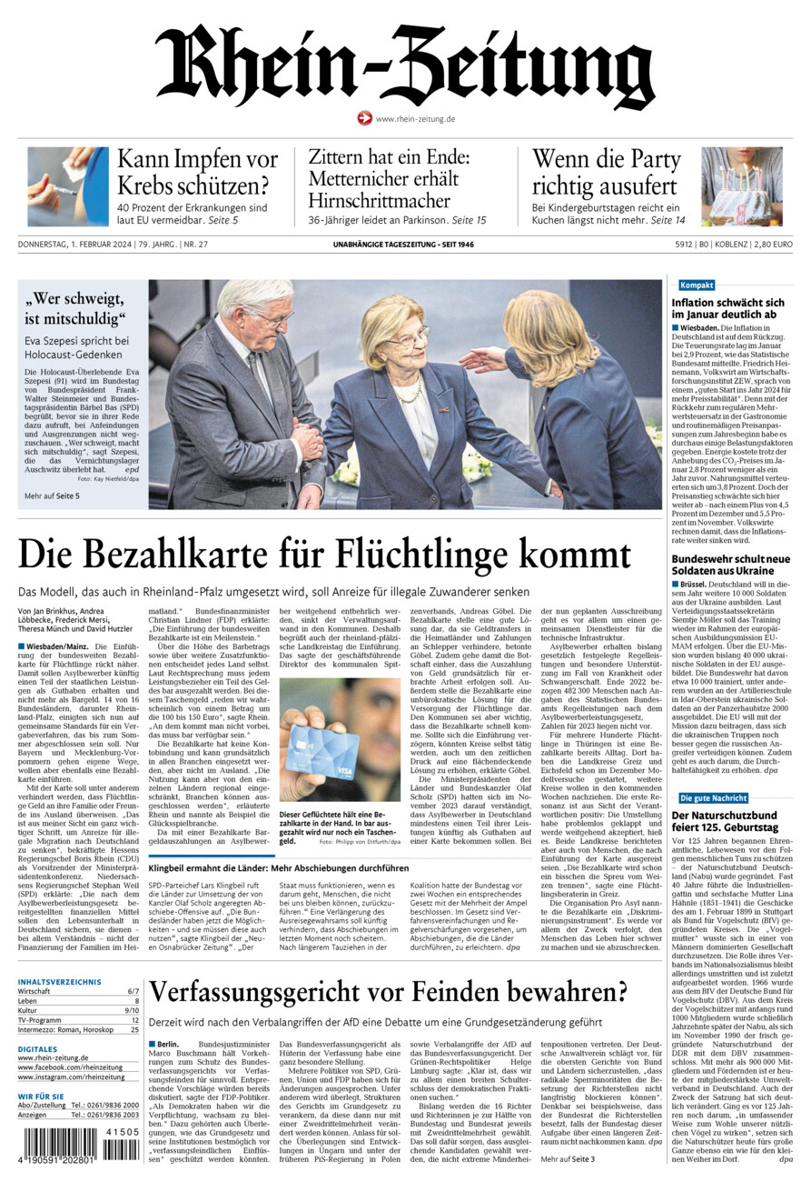 Rhein-Zeitung Koblenz & Region vom Donnerstag, 01.02.2024
