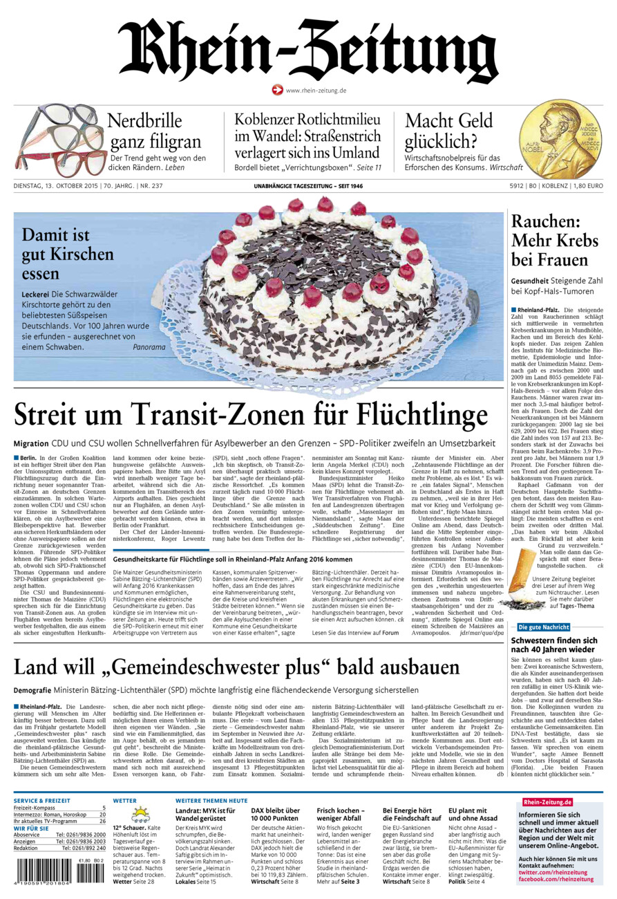 Rhein-Zeitung Koblenz & Region vom Dienstag, 13.10.2015