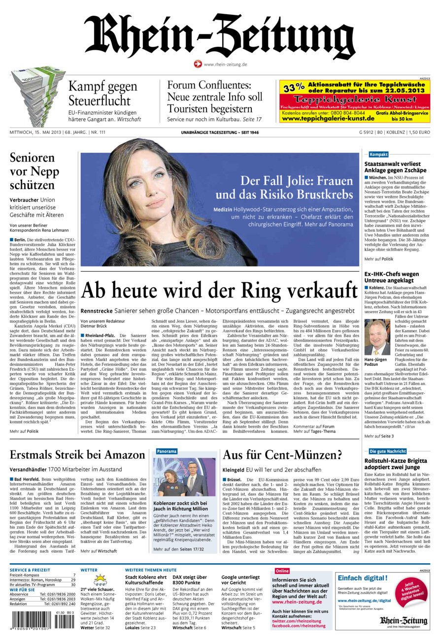 Rhein-Zeitung Koblenz & Region vom Mittwoch, 15.05.2013