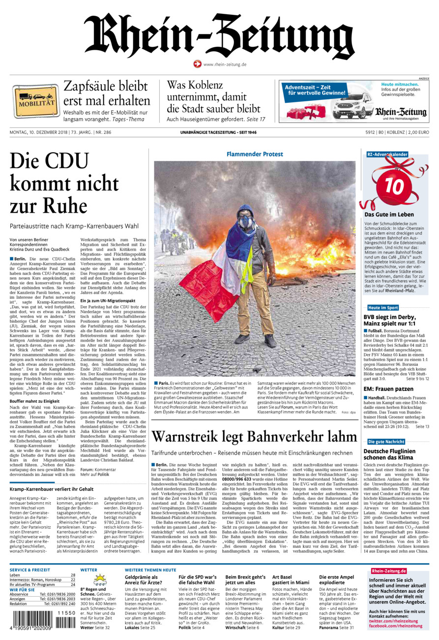 Rhein-Zeitung Koblenz & Region vom Montag, 10.12.2018