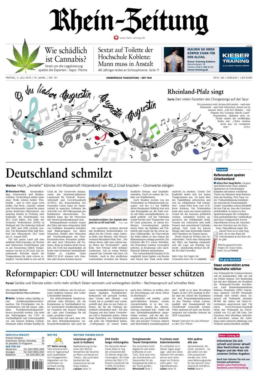 Rhein-Zeitung Koblenz & Region vom Freitag, 03.07.2015