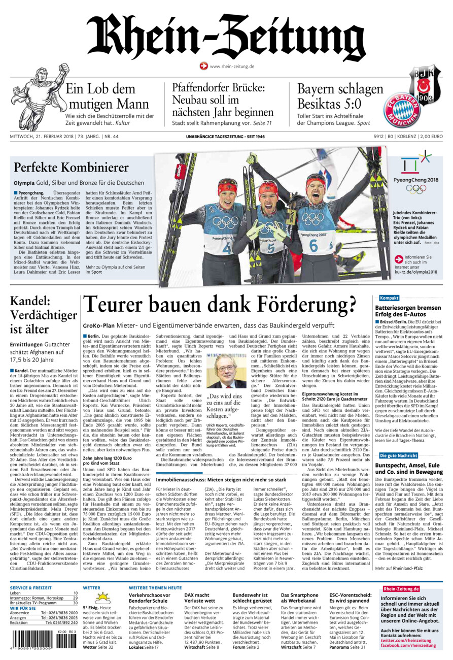 Rhein-Zeitung Koblenz & Region vom Mittwoch, 21.02.2018