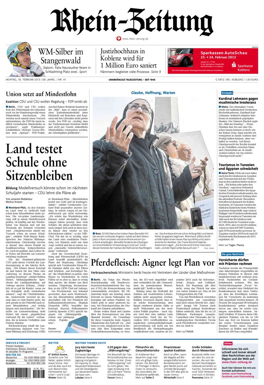 Rhein-Zeitung Koblenz & Region vom Montag, 18.02.2013