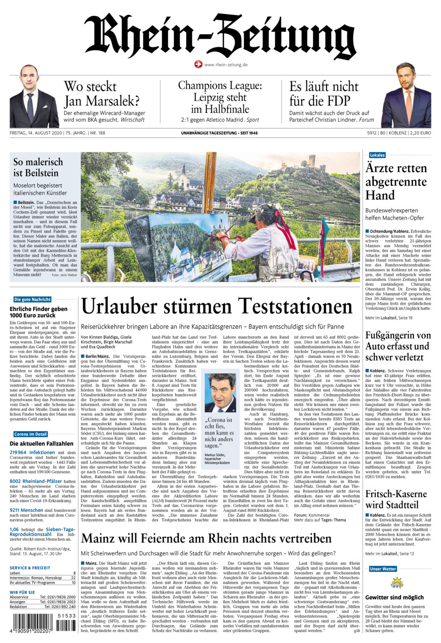 Rhein-Zeitung Koblenz & Region vom Freitag, 14.08.2020
