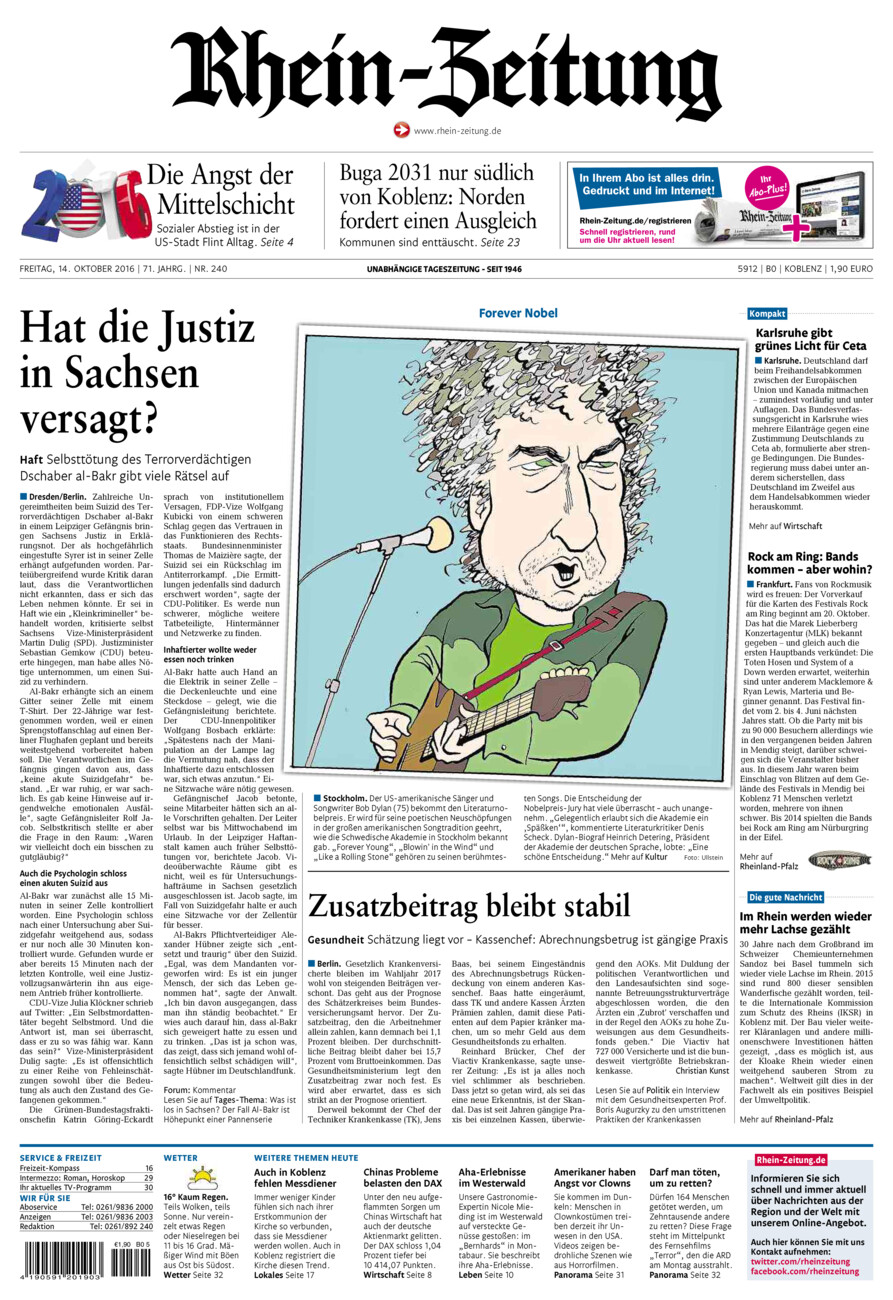 Rhein-Zeitung Koblenz & Region vom Freitag, 14.10.2016